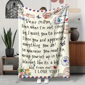 Dear Mom Flannel Throw Blanket, Even When I'm Not Close By Big Hug From Me Air Mail Envelope Butterfly Pattern Soft Warm Cozy Nap Blanket for Couch Bed Sofa, Sentimental Mother's Day Gift for Mom from Daughter Son, Birthday Christmas Holiday Gift