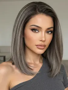 12 Inch Highlights Shoulder Lace Curly Wig, Root Dyeing, Luxurious Fashion, Daily Wear, Suitable for Any Occasion, Stylish Gift Choice