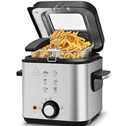 SUSTEAS Electric Deep Fryer, 1.6QT/1.5L Stainless Steel Fryer with Basket & Lid, Adjustable Temperature Control, Nonstick Pot, Easy to Clean Countertop Fryer