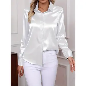 Elegant Long-Sleeve Lapel Shirt for Women |       Solid Color, Button Front, Suitable for Daily Commute and Work