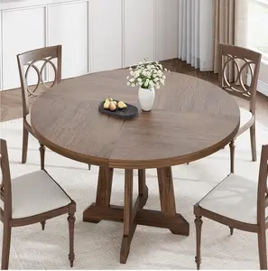 47" Round Dining Table for 4, Wooden Kitchen Table with Sturty Legs Dining Room, Kitchen Modern Furniture