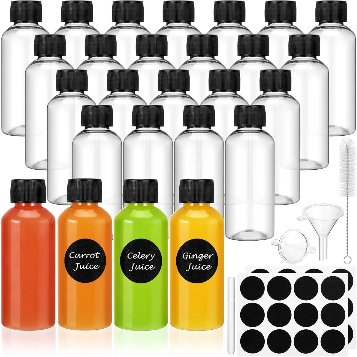16 Pack 2 oz Shot Bottles with Caps, Mini  Plastic Ginger Shots Bottle Leakproof Juice Shot Bottles with  for Juice, Oil and Liquid Samples, Small Containers for DIY, Travel