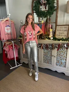 Pink Sequin Nutcracker Short Sleeve Sweater