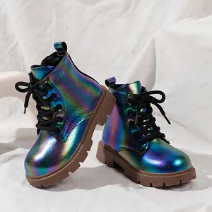 Gradient Color Fashion Laser Girls' Boots, Autumn and Winter Children's Side Zipper Short Boots, Single Booties