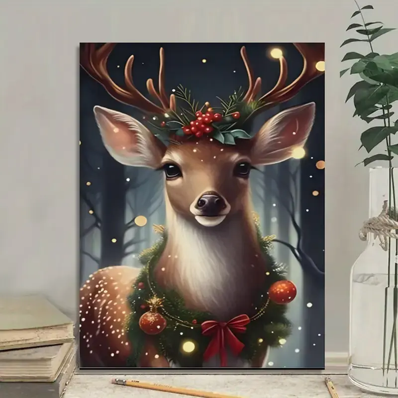 Funny Christmas Deer Livingroom Wall Art Vintage Cute Santa Claus Reindeer Print Poster. Retro Trendy Art Decor Poster, Unframed Poster