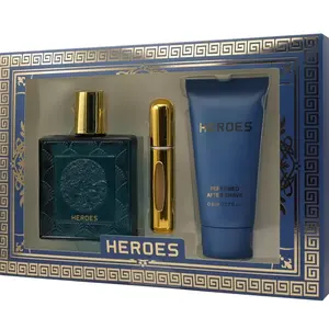 Heroes Cologne Set - 3.4 oz Eau de Parfum, 0.6 oz Travel Spray, & 2.7 oz After Shave - Perfect Gift for Men with Tonka Bean Scent
