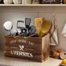 Rustic Brown Wooden Cookware Holder Organizer Storage - 3-Compartment, 11.8"l x 4.7"w x 6.7"h Large Caddy for Cooking Utensils, Knives, Farmhouse Kitchen Accessories