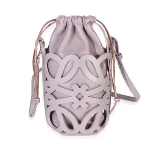 Pre-owned Loewe Leather Bucket Bag NY156363 Lilac Calfskin Cut Out Anagram Mini Bucket Bag