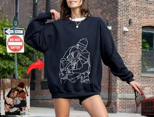 Custom Family Portrait Sweatshirt, Outline Photo T-shirt, Line Art Crewneck, Persnalized Portrait from Picture Tee , Unisex Vintage Shirt