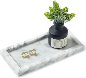 Natural Small Marble Vanity Tray, Luxury Stone Organizer for Bathroom & Kitchen, Holds Soap Dispenser Jewelry Perfume, Non-Resin Non-Ceramic Home Decor