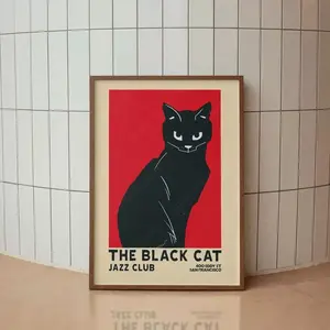 Vintage Black Cat Jazz Club Poster, Jazz Concert Poster, Jazz Art