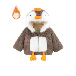 ' Winter Thickened Hooded Coat with Cute Penguin & Snowman Cartoon Design - Cozy Loose-Fit Jacket, Soft & Warm Lining, Easy-On Hood & Snap Buttons for Outdoor Play, Casual Winter Wear (Age 4+) - Durable, Winter Jacket, ' Snowsuit, Playful Outerwear