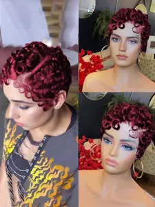 Pixie Cut Curly Wave Human Hair Wig for Women Color Wig 13x4 Transparent Lace Frontal Human Hair Wig 150% Density Fluffy Wigs