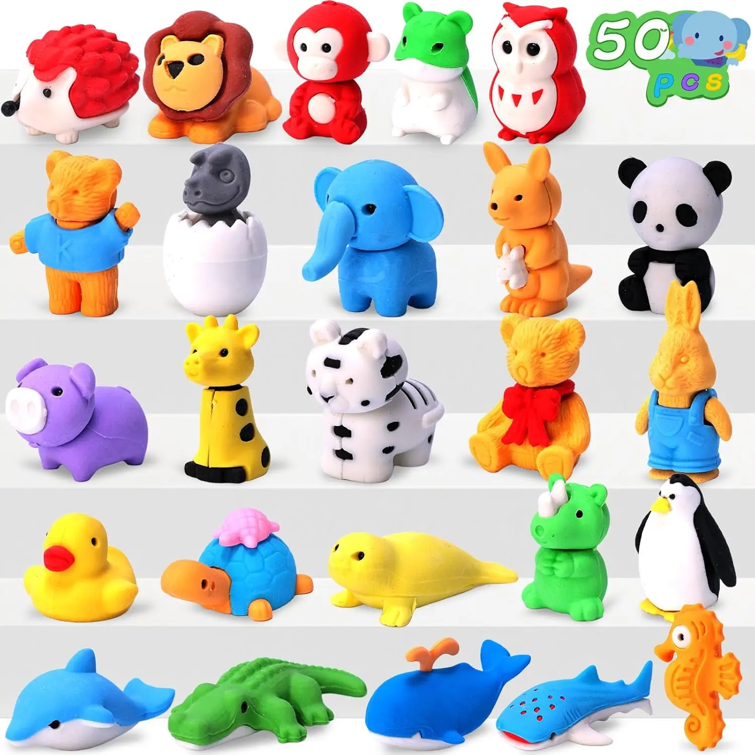 L-MTS053   50 Pack Animal Erasers for Kids, Desk Pets Classroom Prizes for Classroom Back to School Supplies, 3D Desk Pets Puzzle Mini Fun Erasers Pencil Eraser for Kids Party Favors Treasure Box Toys