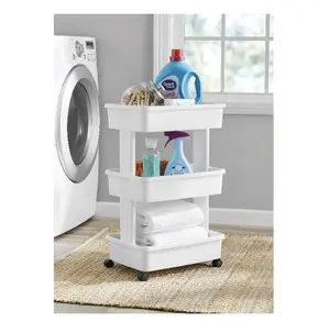 Mainstays 3-Tier Plastic Multi-Purpose Rolling Laundry Cart, Arctic White, Case Pack 1