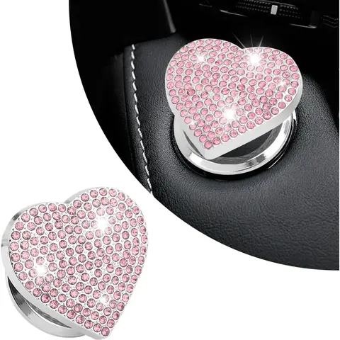 Bling Push Start Button Cover with Rhinestone,Heart Push to Start Button Cover for  Decor, Engine Start Button Cover  Accessories Interior for Women & Girl (Pink)