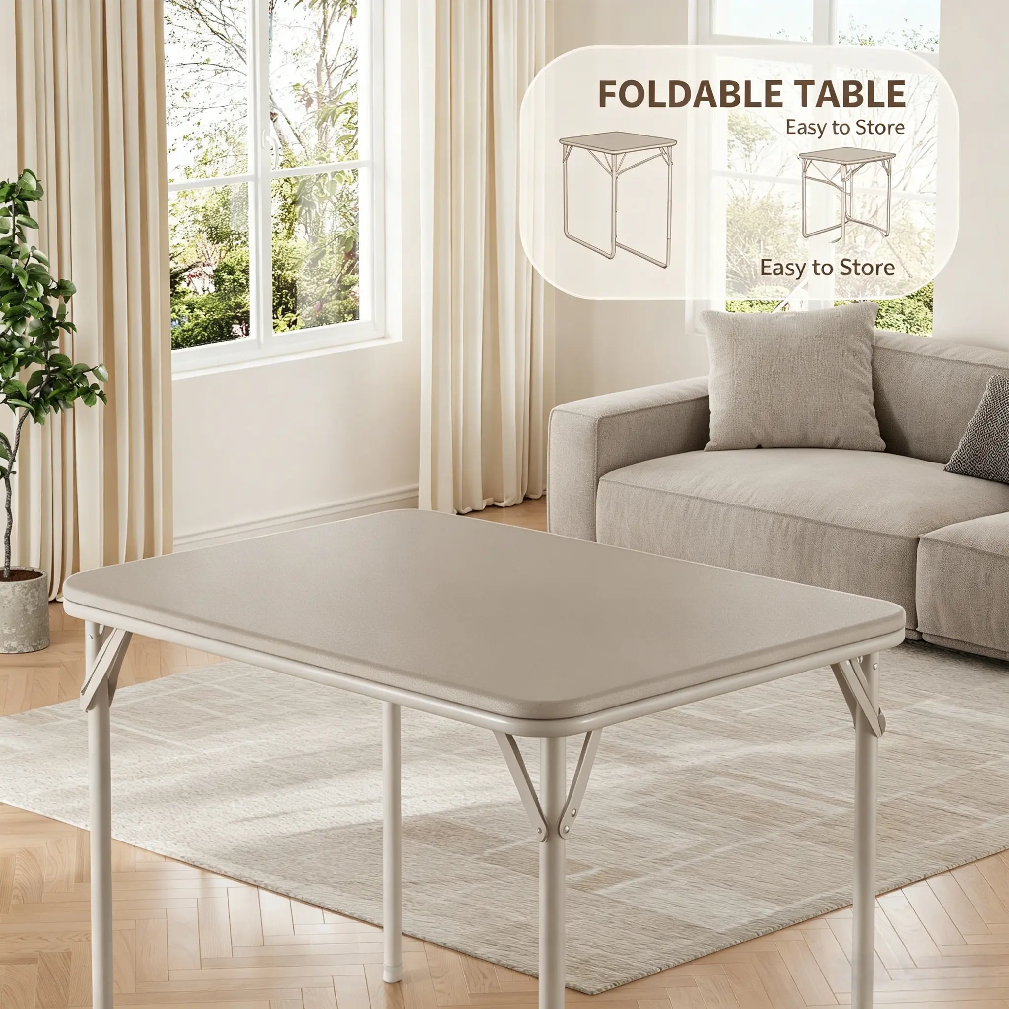 47 Inch Folding Table Only, PU Leather Padded Top, Scuff Resistant Metal Frame, No Assembly for Indoor & Outdoor Use