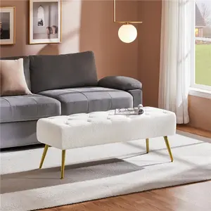 Yaheetech Ottoman Footstool Bench Boucle/Velvet Benches Upholstered Footrest with Gold Metal Legs and Padded Seat for Living Room Yaheetech Ottoman Footstool Bench Boucle/Velvet Benches Upholstered Footrest with Gold Metal Legs and Padded Seat for Living Room