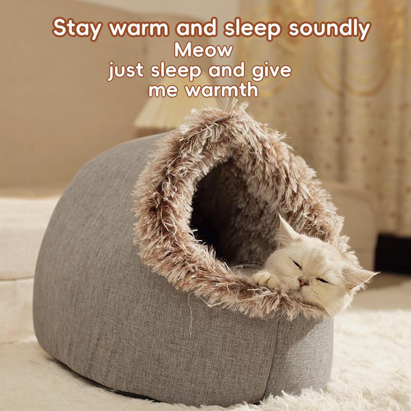 BOOTEELY Comfortable Resting Bed Plush Enclosed Cats Nests Warm Cats Hideaways for Indoor Use in Winter Portables Pet Shelter