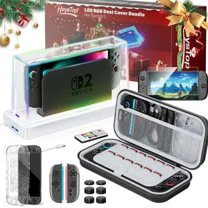 Switch 2 Dust Cover with 12 LED Colors Light Base Compatible with Nintendo Switch 2, Switch 2 Accessories with Tempered Glass Screen and Protect Case for Nintendo Switch 2