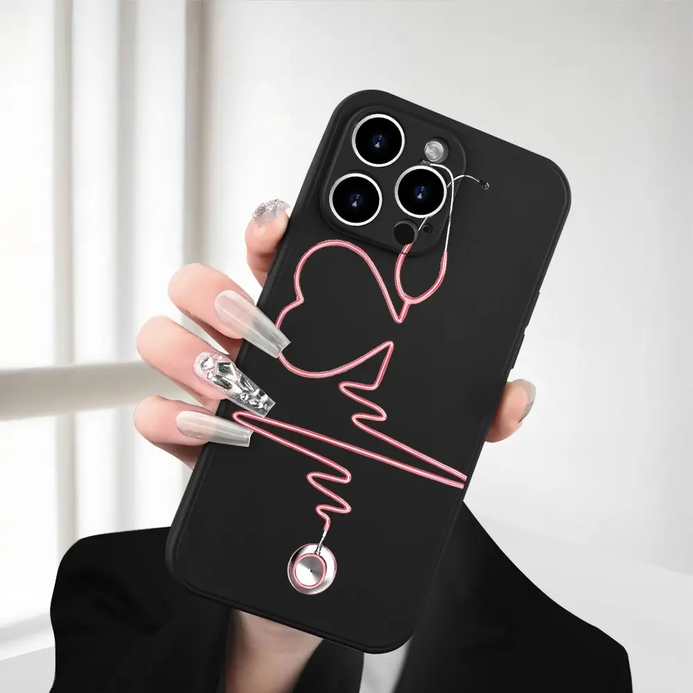 Stethoscope and Heartbeat Line Design Phone Case New Hot-Selling Shockproof Anti-Fingerprint Full-Coverage Protective Soft Case Compatible with iPhone 11/12/13/14/15/16/17/17Pro/17Promax