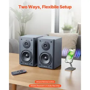VEVOR Powered Bookshelf Speakers, 20Wx 2, Active Studio Monitor Speaker with 4 Inch Woofer, Adjustable Volume and Audio with Bluetooth Optical Connection, Wooden Enclosure, for Record Player PC TV
