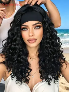 Black Deep Wave Headband Wig 24" | Glueless Heat-Resistant Synthetic Curly Wig, Beginner Friendly Deep Wave Wigs