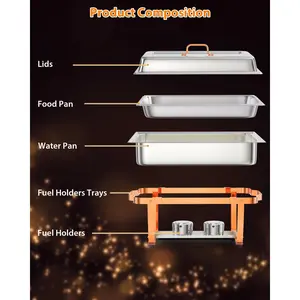 GARVEE 8QT 4 Pack Rectangle Chafing Dish Buffet Set with Lid Holder, Stainless Steel Food Warmers for Kitchen, Party, Banquet Dining, Includes Spoon and Tweezers, Rose Gold Finish