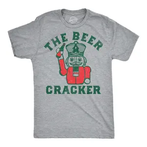 Mens Funny T Shirts The Beer Cracker Sarcastic Christmas Graphic Novelty Drinking Tee For Men Mens Funny T Shirts Cool Vintage Fashion T-Shirt Gift Classic Menswear Christmas Apparel for Men Funny Beer Short Light Grey