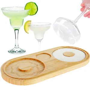 2025New Birthday Gift Margarita Salt Rimmer Reusable Bamboo Sugar Salt Rimmer with Double Plate Bar Glass Rimmer Salt Box Spice Container Bartender Tool for Cocktail and Margarita Wooden Kitchenware Utensils Seasoning