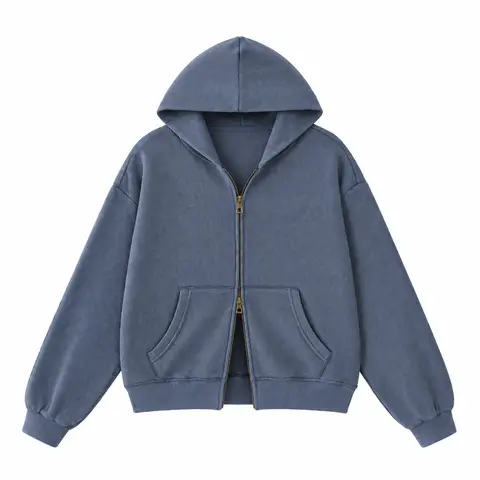 FAIABLE Vintage Washed Waffle Zip Up Hoodie for Women & Men, Double Zipper Regular Fit Cotton Blend Hooded Sweatshirt Casual Jacket