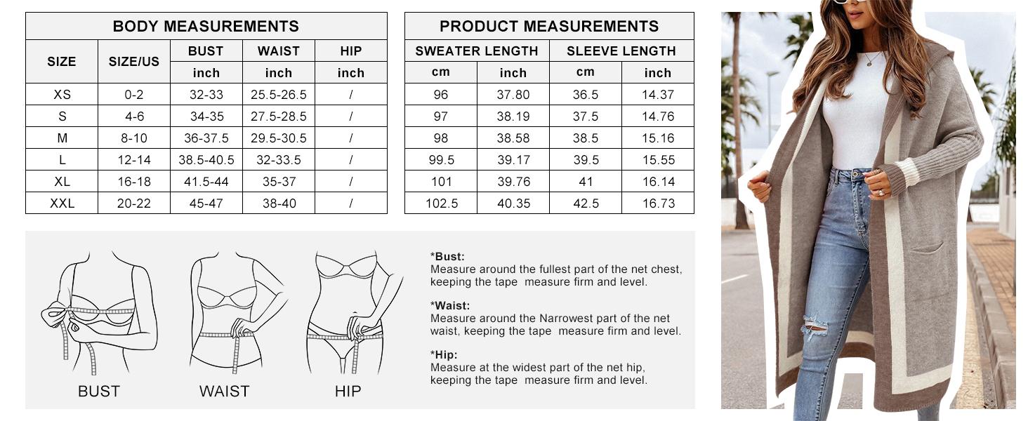 Ebossy Women's Apricot Khaki Color Block Striped Hooded Cardigan Sweater with Pockets Oversized Long Knitwear Top for Daily Wear Casual Womenswear