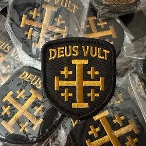 Crusader Menswear Deus Vult God Wills It Signature Velcro Patch Black & Gold Jerusalem Cross Emblem for Men