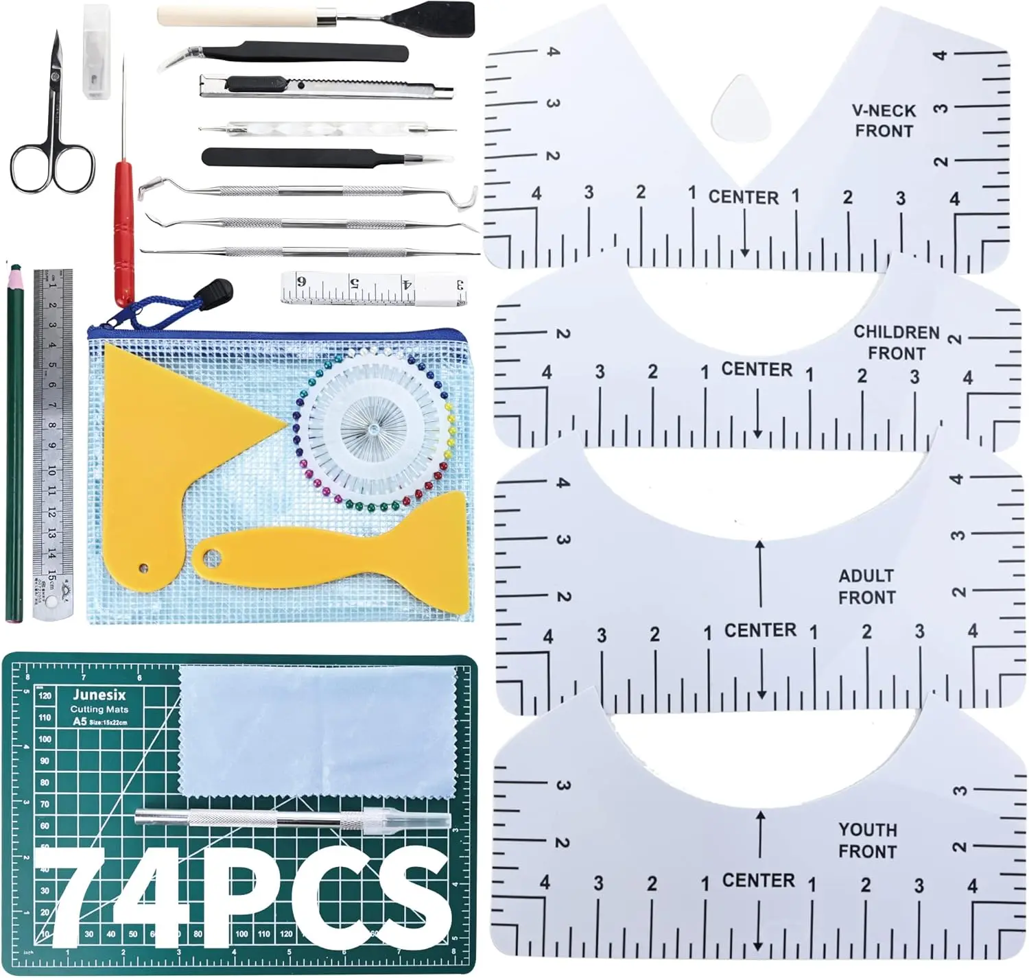 Weeding Tools for Vinyl: 74 count  Vinyl Weeding Tools kit, Tshirt-Ruler Guide for Vinyl Alignment, Crafting Tools Craft Vinyl Tools and Accessories for Cameos/Lettering//Splicing