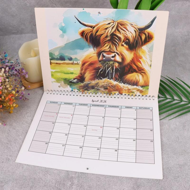 2026 Calendar Funny Highland Cow Wall Calendars 2026 Thick Paper Monthly Planner Farmhouse Decor for Student Teacher Planning