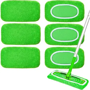 6-Pack Reusable Mop Pads Compatible with Sweeper Mop - 100% Coral Fleece Washable Refills - Microfiber Dry & Wet Sweeping Cloths for Multi-Surface/Hardwood Floor Cleaning