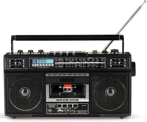 J-220BT Boombox MP3 Conversion from Radio to Cassette with 4-Band (AM, FM, SW1, SW2) Radio with , Rechargeable , Dual 3 Speakers, Built-in Microphone, Recorder, 3-Band Equalizer