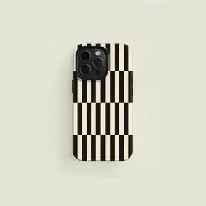 Tall Checkered Black & Cream 2-in-1 Tough iPhone Casing - Premium Film, Durable, Shock-Absorbing, Stylish Smartphone Accessory - Compatible with iPhone 16,15,14,13,12,11 (Plus,Pro,Pro Max) - Handheld Cellphone Gift for Friends