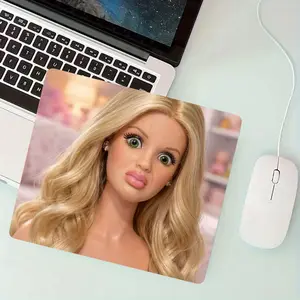Sassy Blonde Doll Meme Square Non Slip Mouse Pad, Lockedge Anti-Slip Rubber Desk Mat, Aesthetic Desktop Accessory Desk Accessories for Work & Gaming