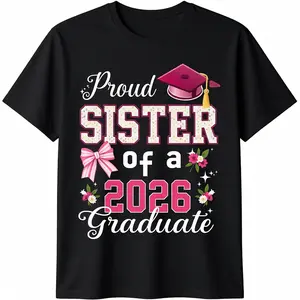 Women's 2026 Graduate Sister T-Shirt - Soft Lightweight Crewneck Tee with 2026 Number Design, Casual Graduation Party Outfit, Casual Attire for Sister Celebrations, Regular Fit H-Line Short Sleeve Top