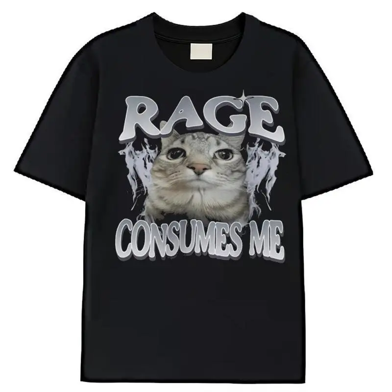 Funny printed T-shirt Rage Consumes Me Cat Meme T-Shirt - Funny Y2K Internet Humor Graphic Tee with Iconic Rage Face Design, Casual Round Neck Shirt for Meme Lovers.jpeg 100% Premium Cotton T-shirt