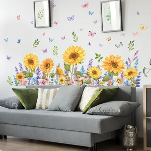 A set of two (30*90cm*2pcs) creative hand-painted sunflower, flower, butterfly, squirrel and rabbit wall stickers for living room and bedroom decoration background wall stickers Wall Art Stickers (MS11004-ZY)