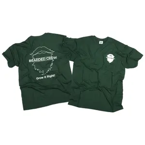 Men's Big Size T-Shirt - Dark Green, 65% Polyester 35% Cotton, Moisture Wicking, Anti-Microbial, 3/4" Seamed Rib Knit Fabric Menswear - Bearded Crew