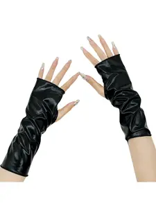 Patent leather fingerless short gloves Halloween gloves cosplay costume gloves bright reflective coated leather gloves