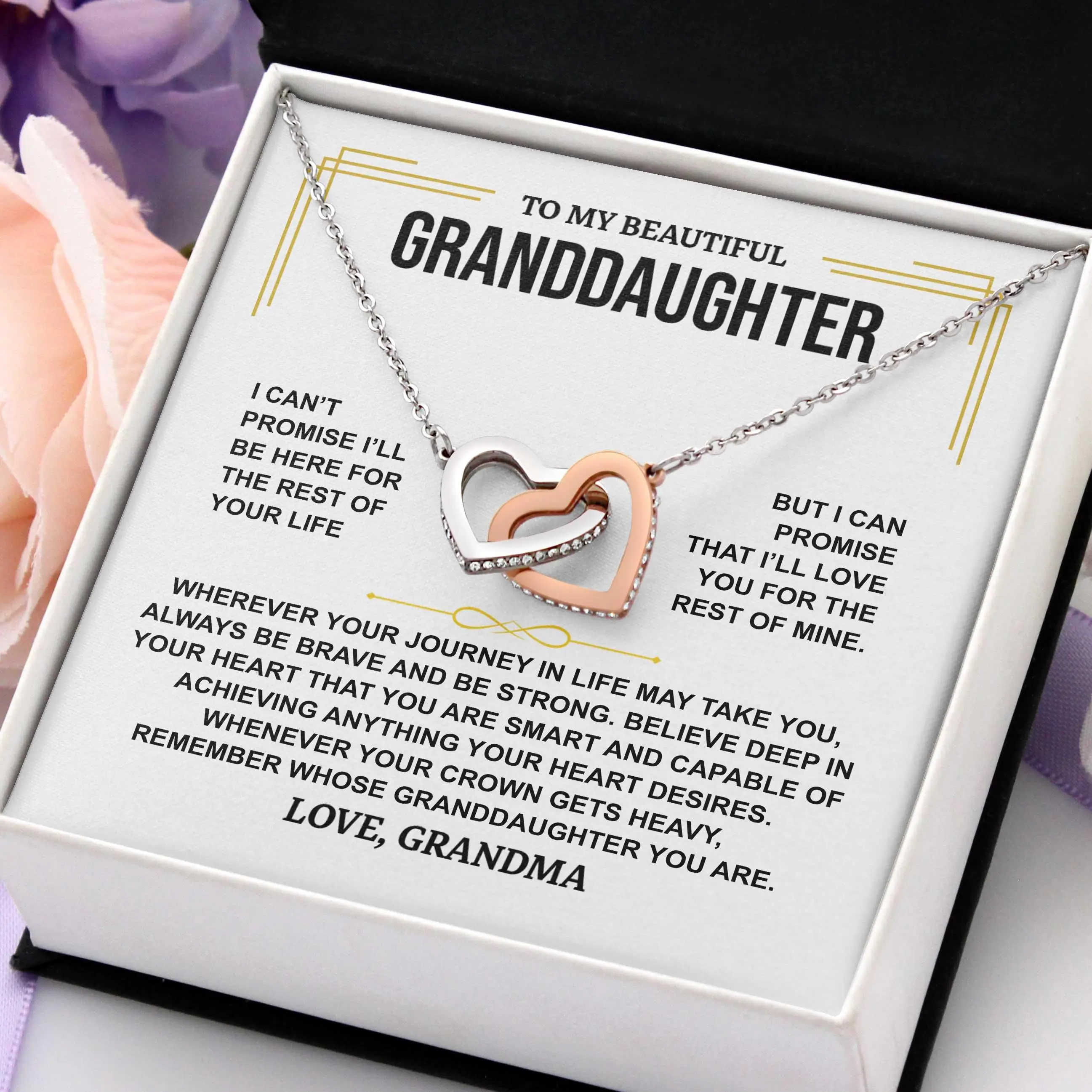 Necklace For Granddaughter - Gold Vermeil Personalized Gift Set, Gifts For Granddaughter Birthday From Grandma, Interlocking Hearts Necklace