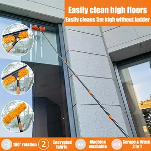 Professional Window Squeegee Cleaner, 2 in 1 Shower Squeegee with Extension Pole, 62‘’ Telescopic Window Washing Equipment with Bendable Head, Glass Cleaning Tools for Indoor/Outdoor High Window