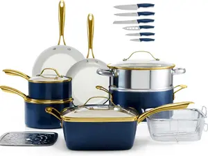 Gotham Steel 20 Pc Ceramic Pots and Pans Set Non Stick, Kitchen Cookware Sets with Knife Set, Pot and Pan Set, Ceramic Cookware Set, Non Stick Pots and Pan Set, Oven and Dishwasher Safe