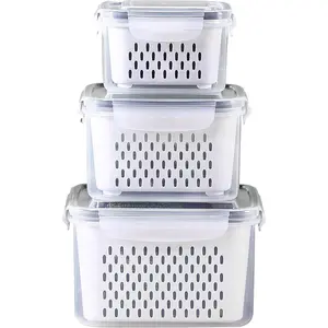 3Pack Fridge  Storage Container Set with Lids with Strainer, Fruit Vegetable Storage Containers Keep Fruits, Vegetables, Berry, Meat Fresh longer,  Plastic Produce Keepers