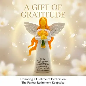 Retirement Gifts for Women 2024, Happy Retirement Angel Statue with Flower Bouquet, Inspirational Resin Figurine Home Decor, Unique Farewell Gift for Coworker Nurse Teacher Mom – 5.5" Keepsake Sculpture