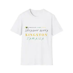 Kingston Short Sleeve White Unisex T-Shirt | Straight Outta Kingston Jamaica Design T-Shirt Men and Women | 100% Pure Cotton Casual T-Shirt Gift Crew